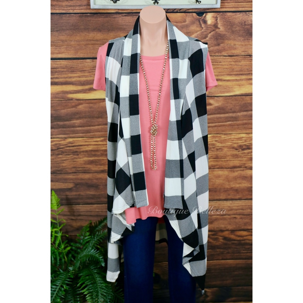 Black and White Buffalo Print Longline Vest - Picture 4 of 8